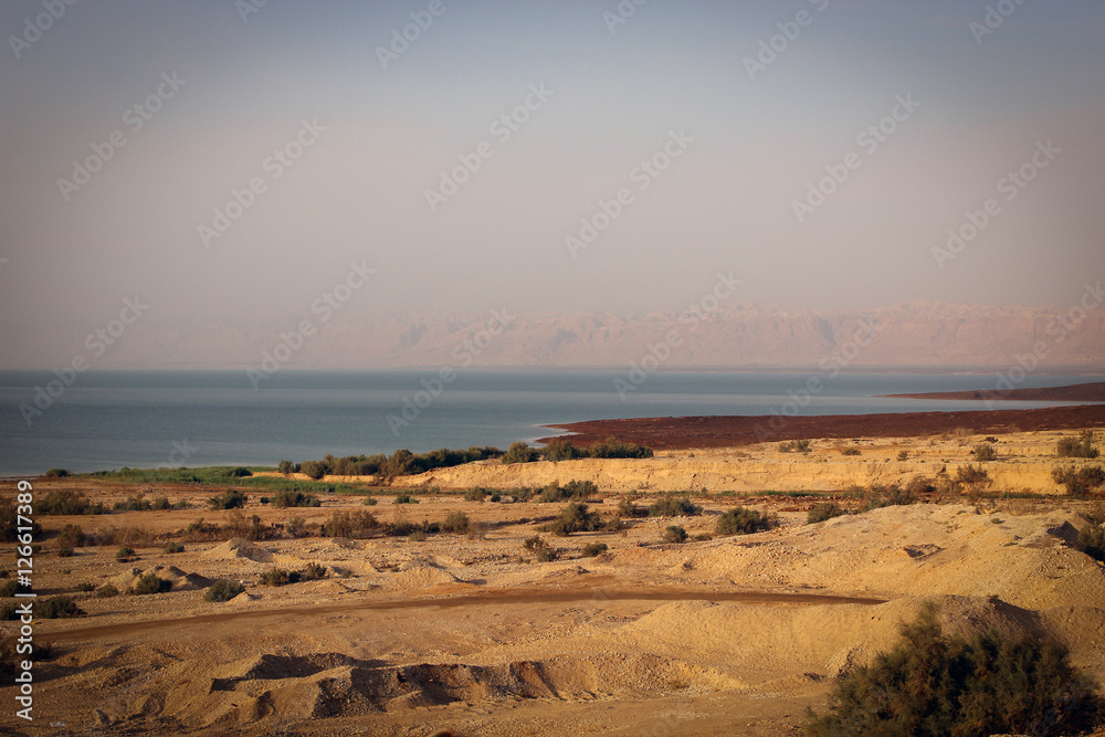 Panorama of Dead Sea coast, Jordan