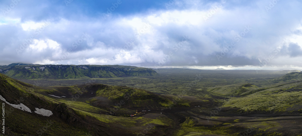 Landscape of Lakagigar volcanic valley, central Iceland