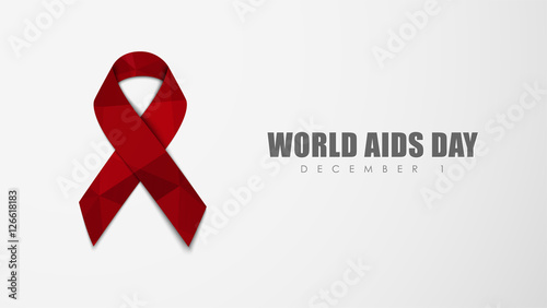 White background with a red ribbon to polygonal AIDS Day. Vector illustration