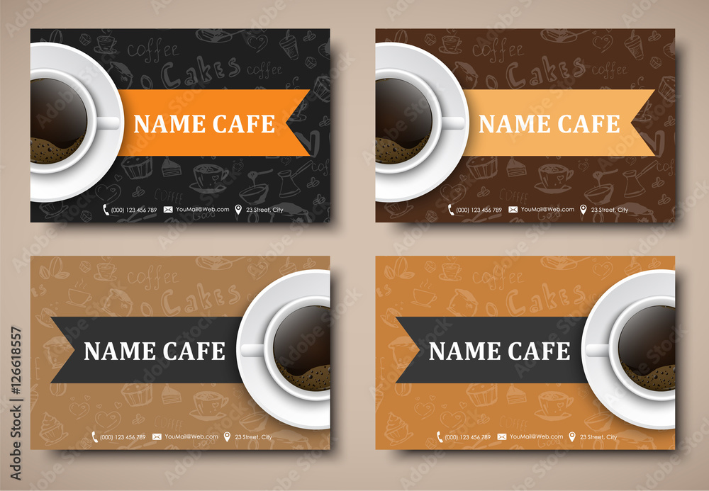 Set of business cards coffee cafes, restaurants. Templates with ...