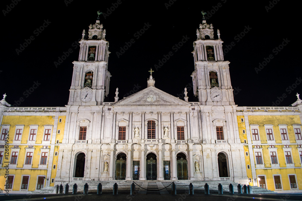 The Palace of Mafra at night time  - a monumental Baroque and Italianized Neoclassical palace-monastery located in Mafra, Portugal