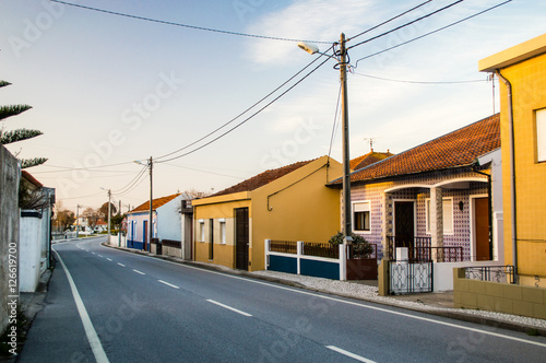 House near the road in portuguese village with typical traditional portuguese tiles on the wall in Portugal © andrii_lutsyk