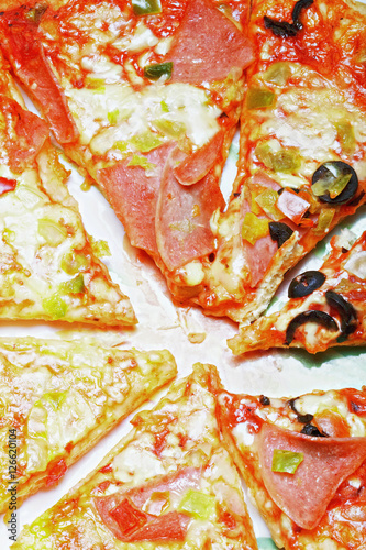 Sliced pizza on plate