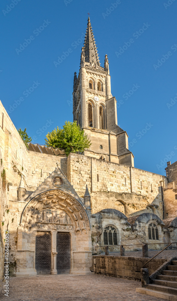 Bell tower with Monolithic church of Saint Emilion - France