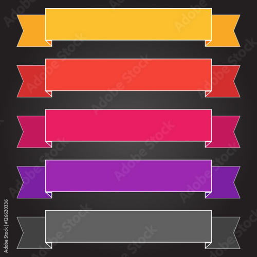 Colored ribbon banners set. Different Color Sample tapes template.