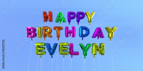 Canvas Print Happy Birthday Evelyn card with balloon text - 3D rendered stock image