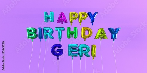 Photography Happy Birthday Geri card with balloon text - 3D rendered stock image