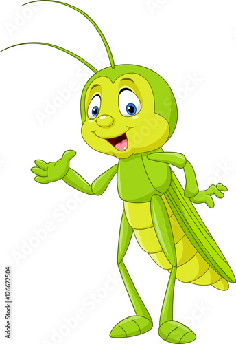 Obraz na plátne Cartoon grasshopper presenting