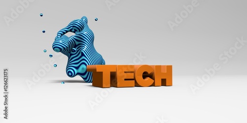 TECH - 3D rendered colorful headline illustration.  Can be used for an online banner ad or a print postcard.