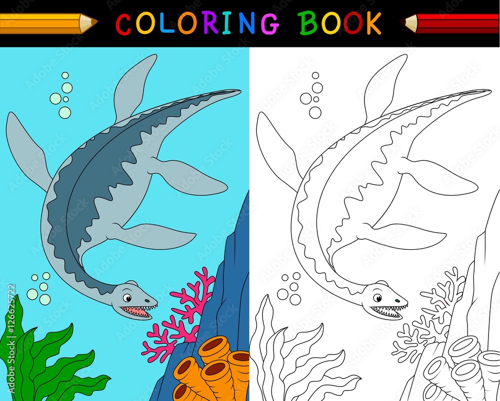 Cartoon plesiosaurus coloring book Stock Vector | Adobe Stock