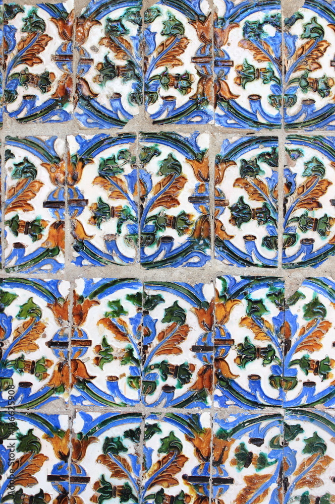 Traditional patterns of an andalusian Azulejo. Seville, Spain