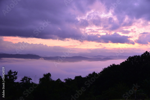 Landscape Mountain and mist in the morning at Doi Pha Chu in Si Nan National Park, Nan Province, Thailand