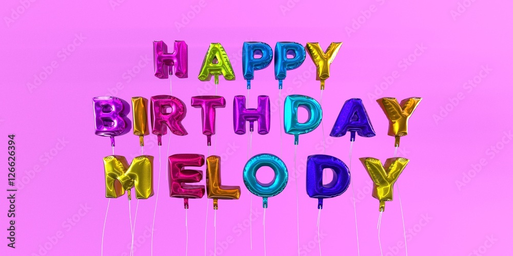 Happy Birthday Melody card with balloon text - 3D rendered stock image. This image can be used for a eCard or a print postcard.