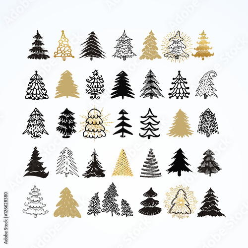 Set of different elegant christmas trees. Design elements of sty