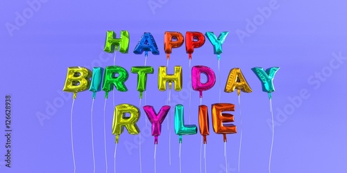 Happy Birthday Rylie card with balloon text - 3D rendered stock image. This image can be used for a eCard or a print postcard.