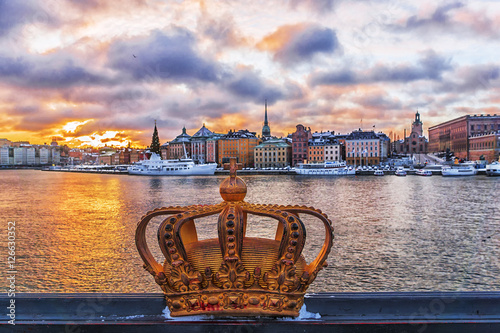 Winter Stockholm at sunset, Sweden photo