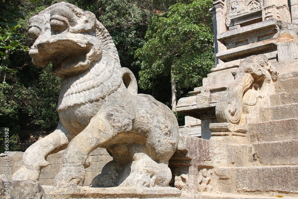 Lion statue in Yapahuwa archaeological site Sri Lanka