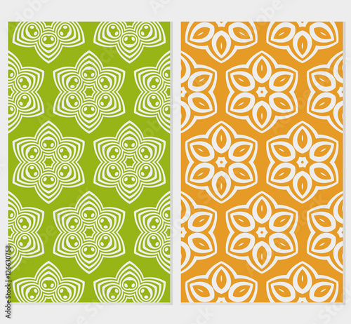 Seamless floral patterns set. Vector illustration. Texture for design wallpaper, pattern. Geometry ornament. silver, green, orange
