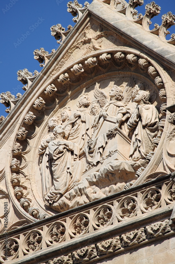 Bas-relief on the facade of Palma de Mallorca cathedral. Spain