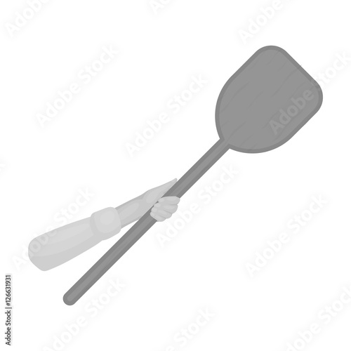 Wooden peel icon in monochrome style isolated on white background. Pizza and pizzeria symbol stock vector illustration.