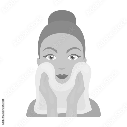 Cleaning of face skin icon in monochrome style isolated on white background. Skin care symbol stock vector illustration.