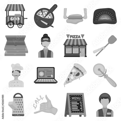 Pizza and pizzeria set icons in monochrome style. Big collection of pizza and pizzeria vector symbol stock illustration