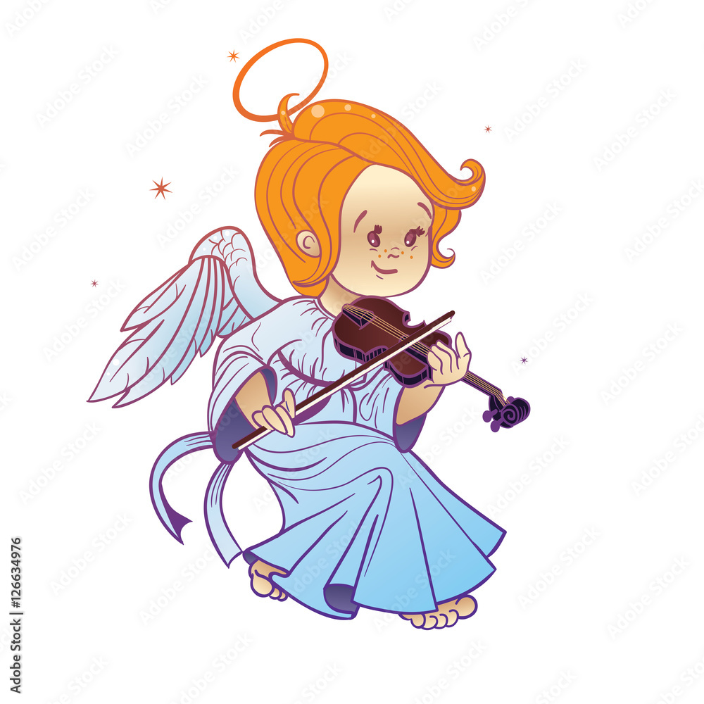 Cute happy smilingy Christmas bab angel playing violin Cute happy smilingy Christmas bab angel playing violin