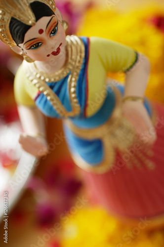 Still life of Indian ceramic doll, high angle view