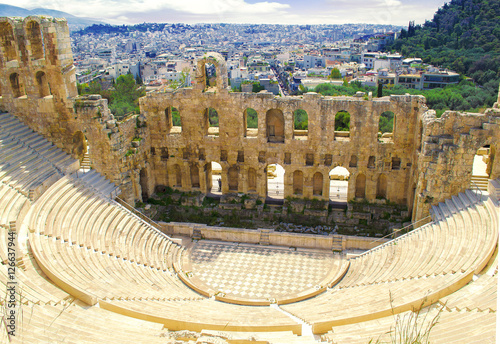 Ruins of ancient theater under acropolis of Athens,Greece. photo