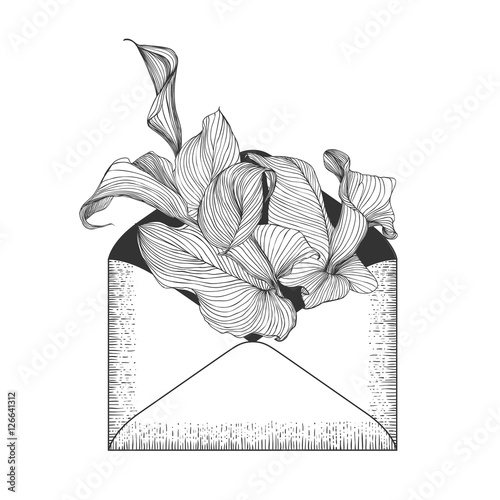 Fototapeta Naklejka Na Ścianę i Meble -  Envelope with calla flowers.