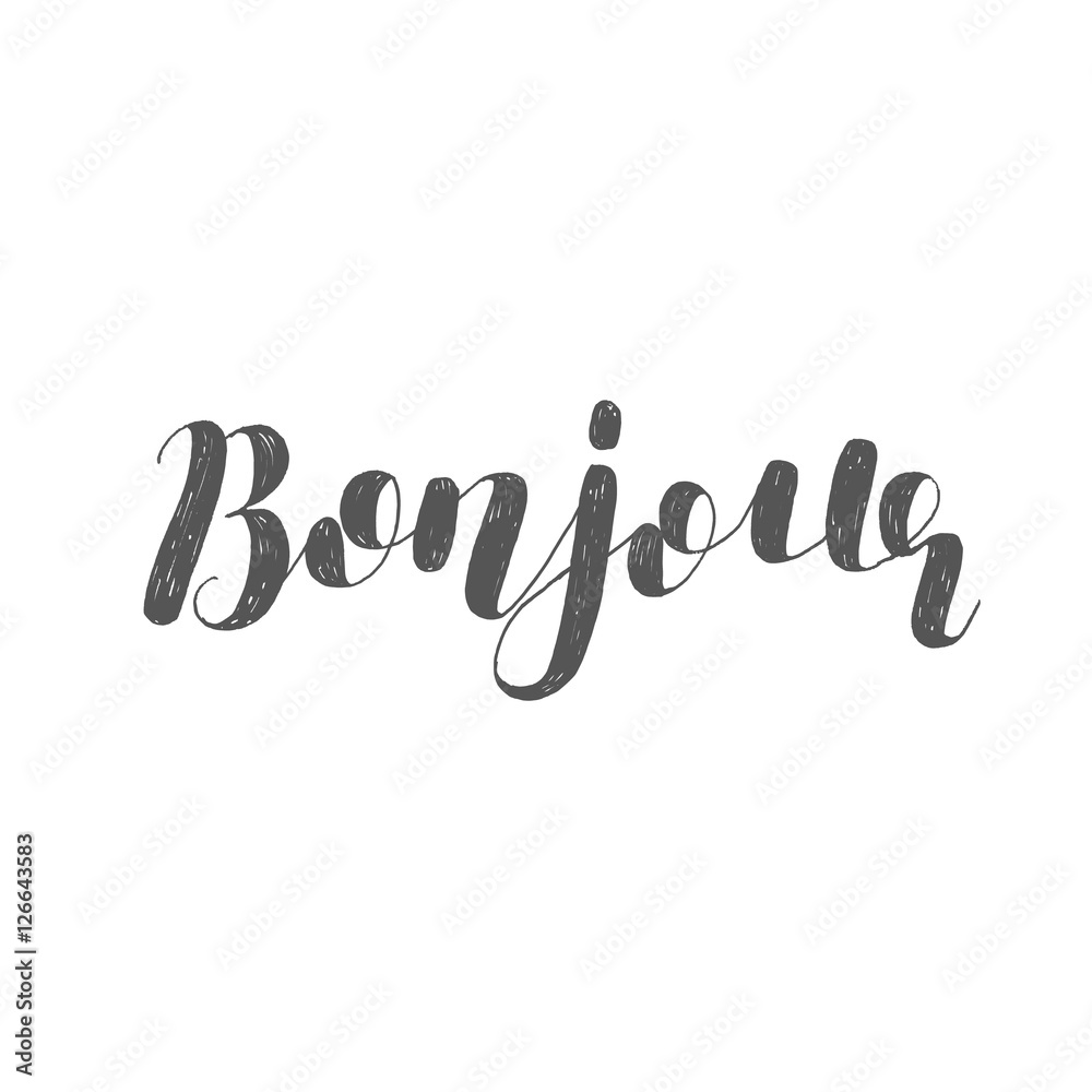 Bonjour. Brush lettering illustration.