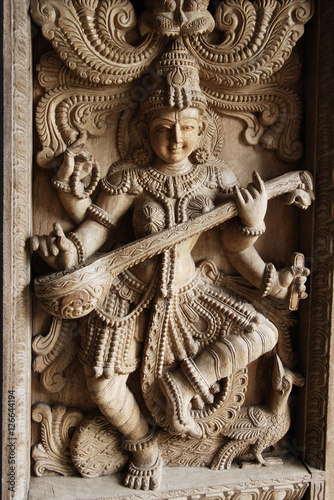 Wood carving of Indian God, Shiva