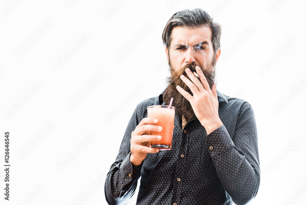 bearded man with nonalcoholic cocktail bearded man with nonalcoholic cocktail