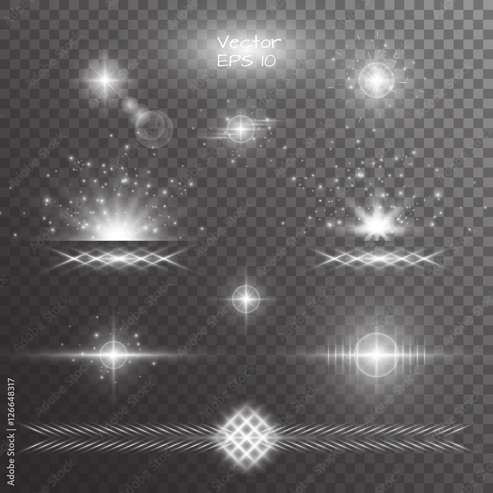 Light background. Snowflake vector. Glowing star. New year celebration. Set of silver light effects on a transparent backdrop.
