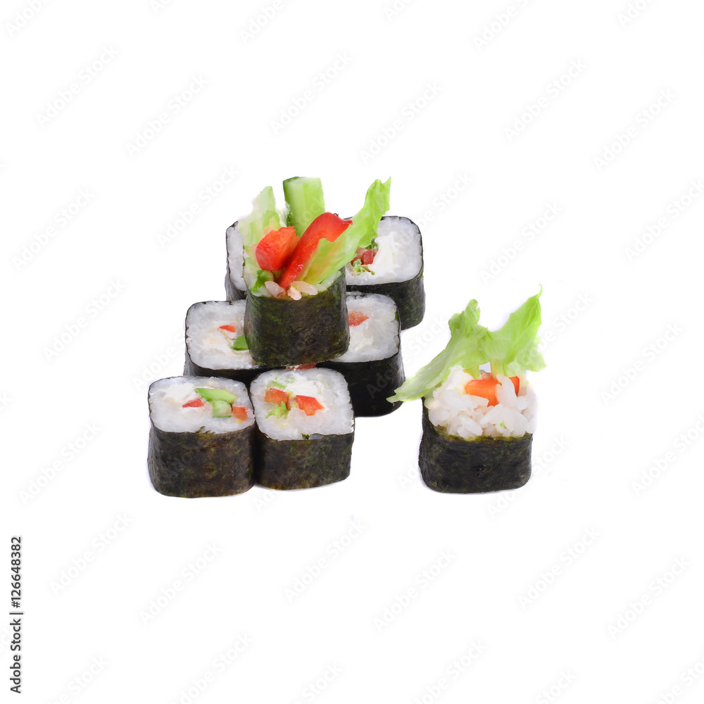 Japanese vegetables rolls with a wig, cucumber and rice Japanese vegetables rolls with a wig, cucumber and rice