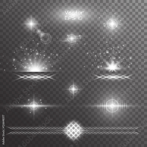 Light background. Snowflake vector. Glowing star. New year celebration. Set of silver light effects on a transparent backdrop.
