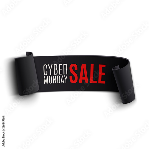 Black realistic curved paper banner. Cyber Monday sale.