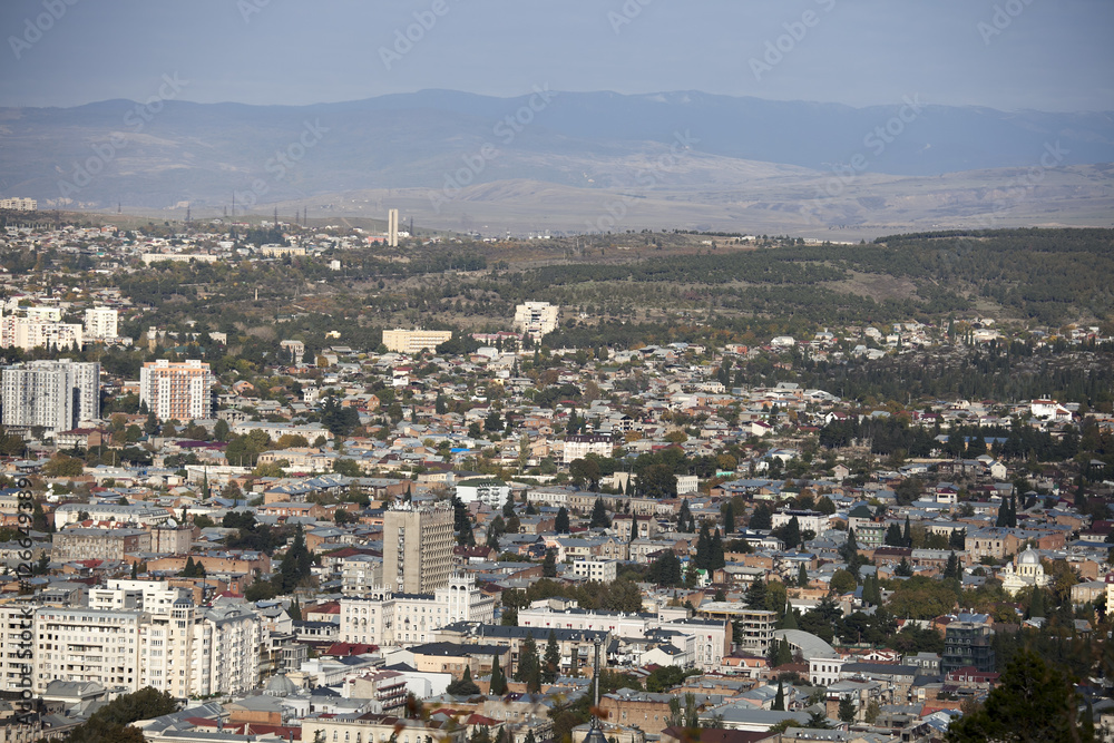 Tbilisi city center aerial view from the mountain Mtazminda, Tbilisi Georgia