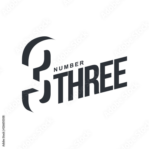 Black and white number three diagonal logo template, vector illustrations isolated on white backgroun three dimensional number three