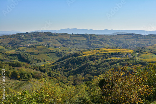 The autumnal landscape around the historic Slovenian town of Smartno in the Brda municipality of Slovenian Littoral. 
