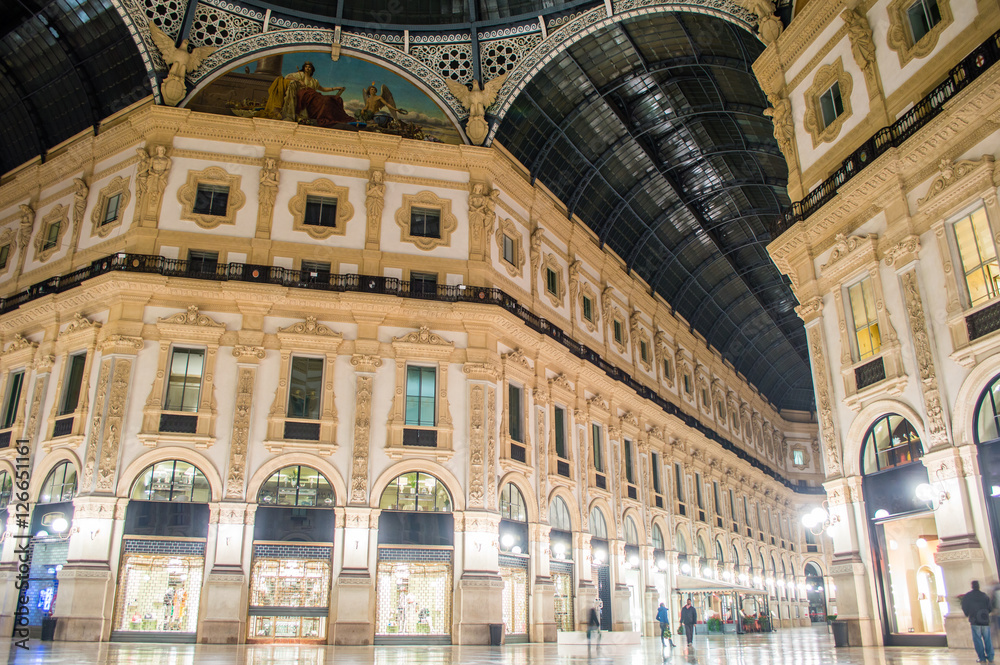 Galleria Vittorio Emanuele interior in the night in Milan, Italy Galleria Vittorio Emanuele interior in the night in Milan, Italy