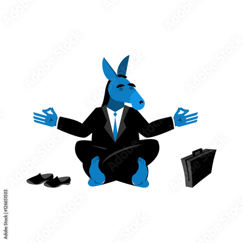 Blue Donkey Democrat meditating. Symbol of USA political parties
