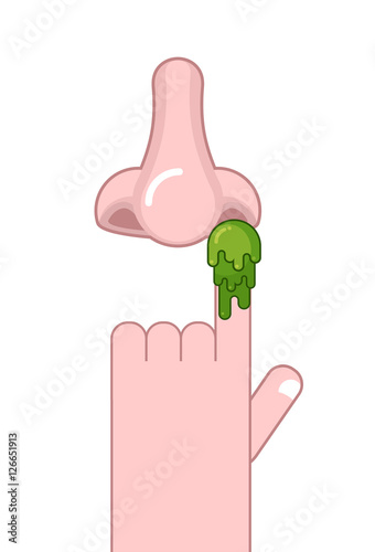 Snivel on finger. Pick your nose booger. Hand and snot. Green sl