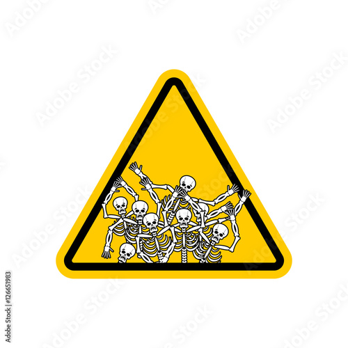 Warning sign of attention sinners. Dangers yellow sign dead. Ske