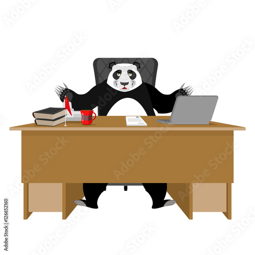 Fototapeta Naklejka Na Ścianę i Meble -  Chinese boss. Panda sitting in an office. Businessman from China