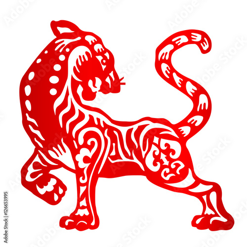 Fototapeta Naklejka Na Ścianę i Meble -  Zodiac Sign for Year of Tiger, The Chinese traditional paper-cut art