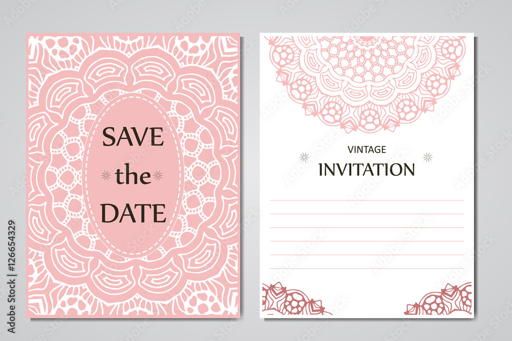 Wedding card collection. Template of invitation card. Decorative greeting design for thank you card, save the date card, mother day.