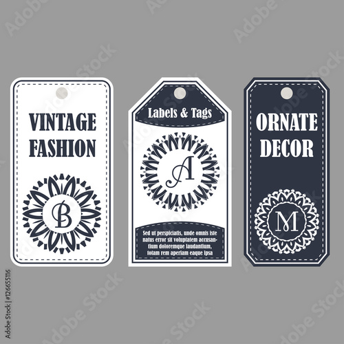 Vintage set of ornamental tags. Eastern decor with monograms. Template labels for cards.