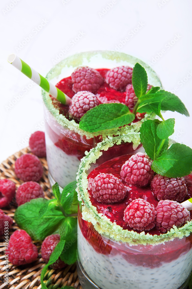 Raspberry dairy smoothie with mint and chia Raspberry dairy smoothie with mint and chia