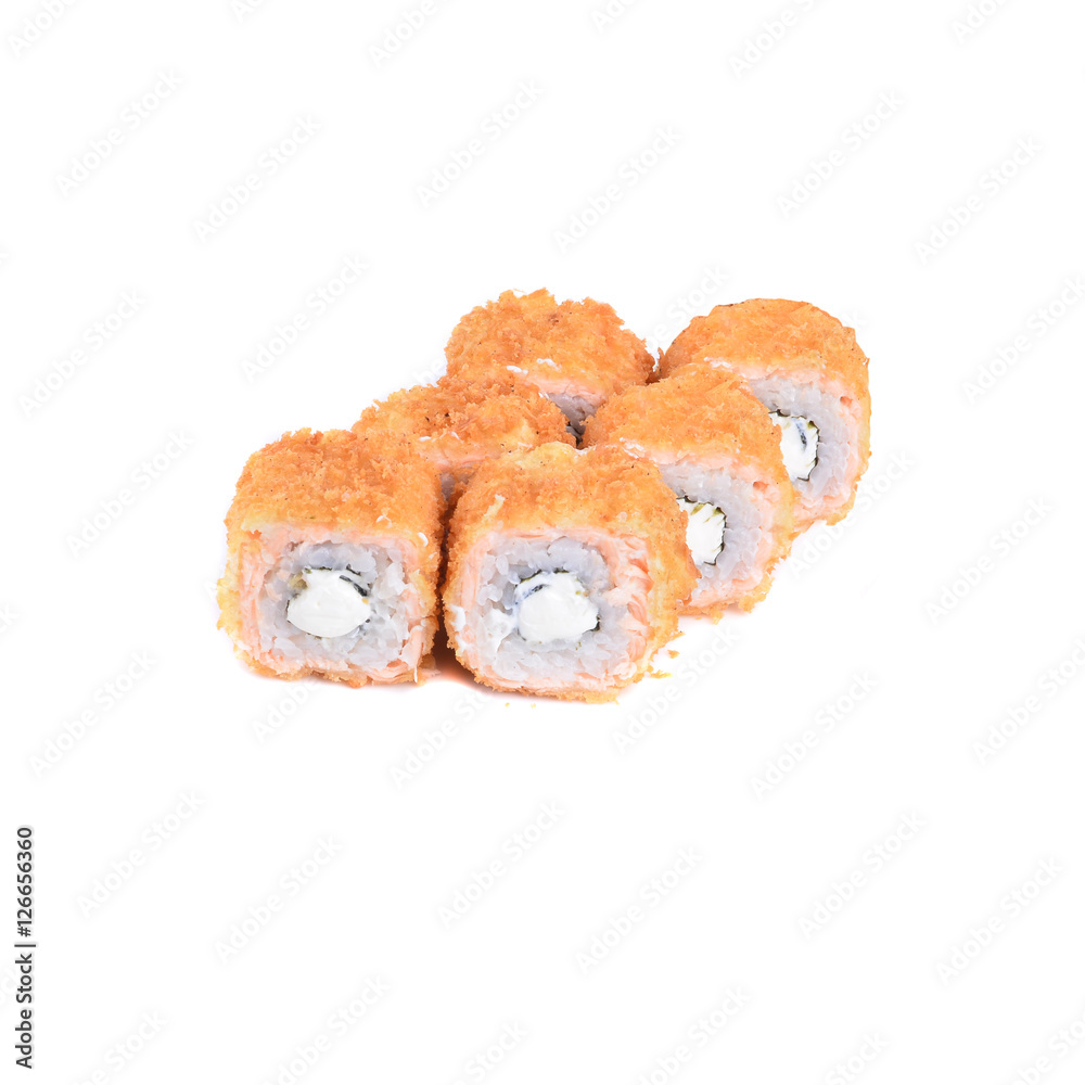 Sushi with rice, cheese and red caviar Sushi with rice, cheese and red caviar